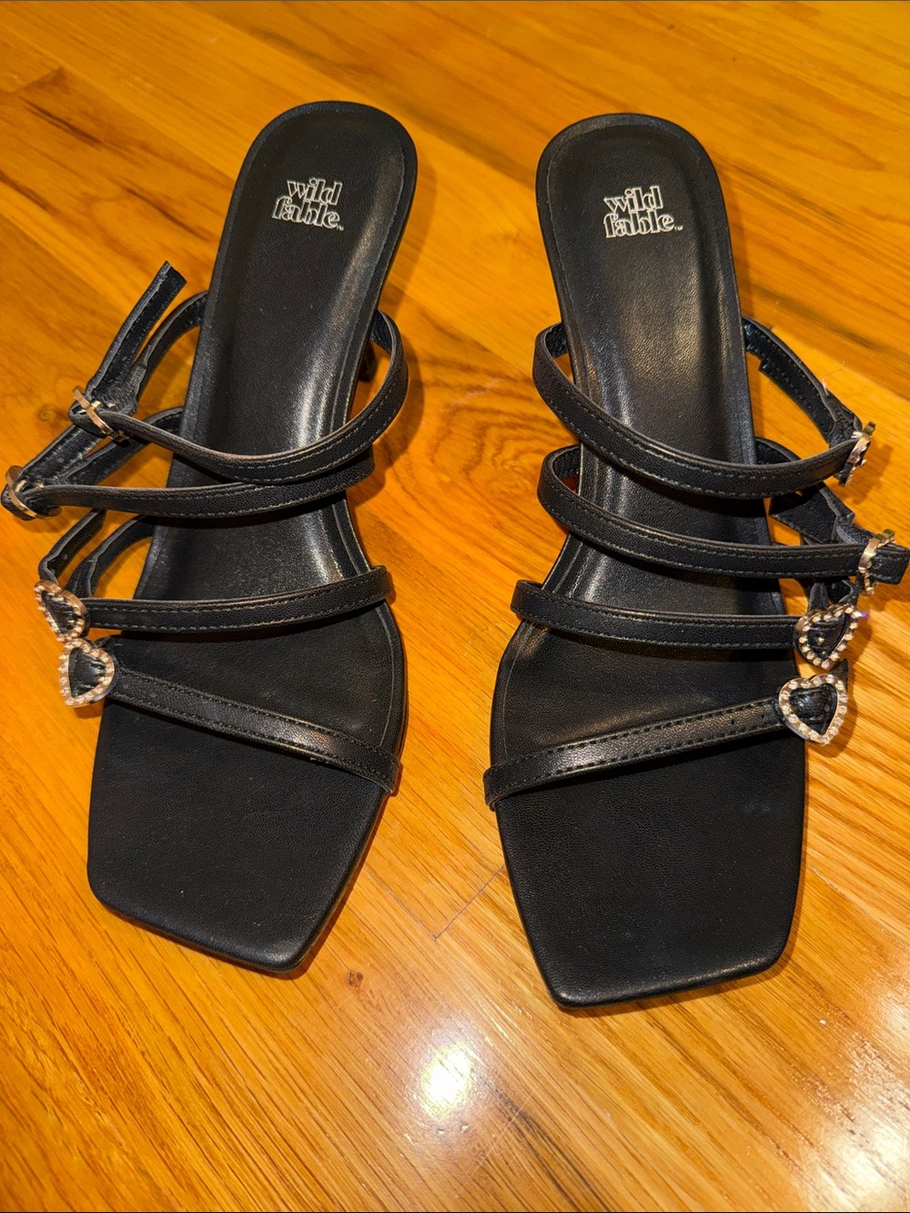wild fable Black Strappy Slide Sandals with Heart Accents
